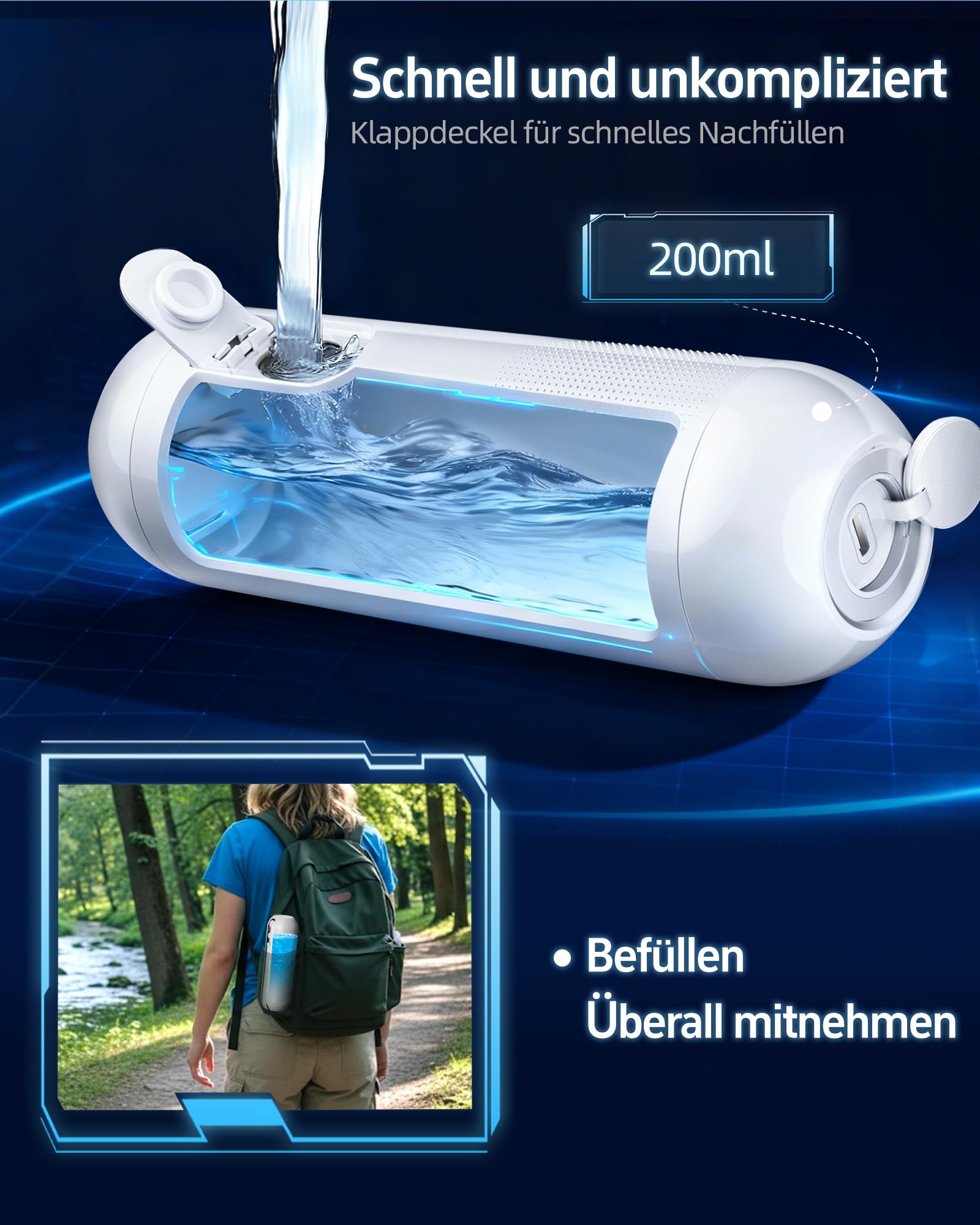 Elektrisches Bidet Tragbares 200ml,Wiederaufladbar Reise Po Dusche,Mobiles Bidet Handbrause Faltbare,Anti-Rutsch Wasserdichtes Intimdusche,Portable Bidets mit Wasserspeicher für Männern Frauen (Weiß)