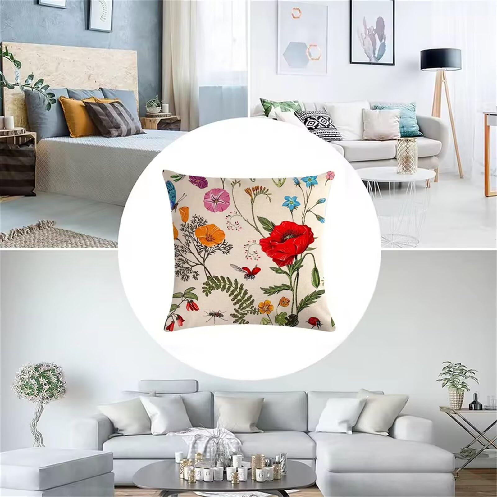Weiße Blumen Kissenbezug 4er Set 55x55cm Blumen Dekoration Samt Kissenbezüge Moderne Mode Kissenhülle für Sofa Schlafzimmer Couch Outdoor Dekokissen