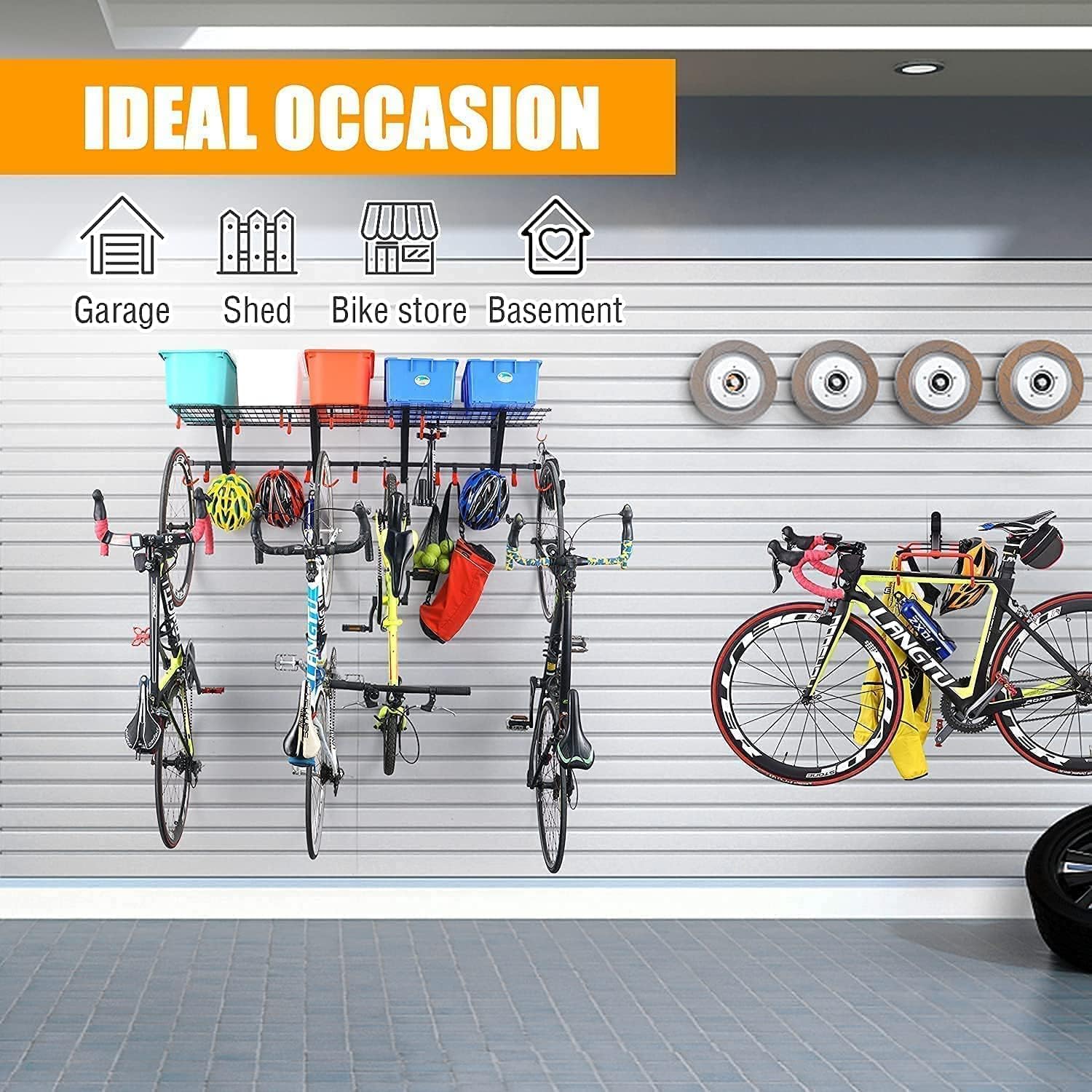 PLKOW Sports Equipment Storage Rack, Ball Storage Garage Organizer, Garage Wall Shelving 1 Pack Includes Bike Hooks