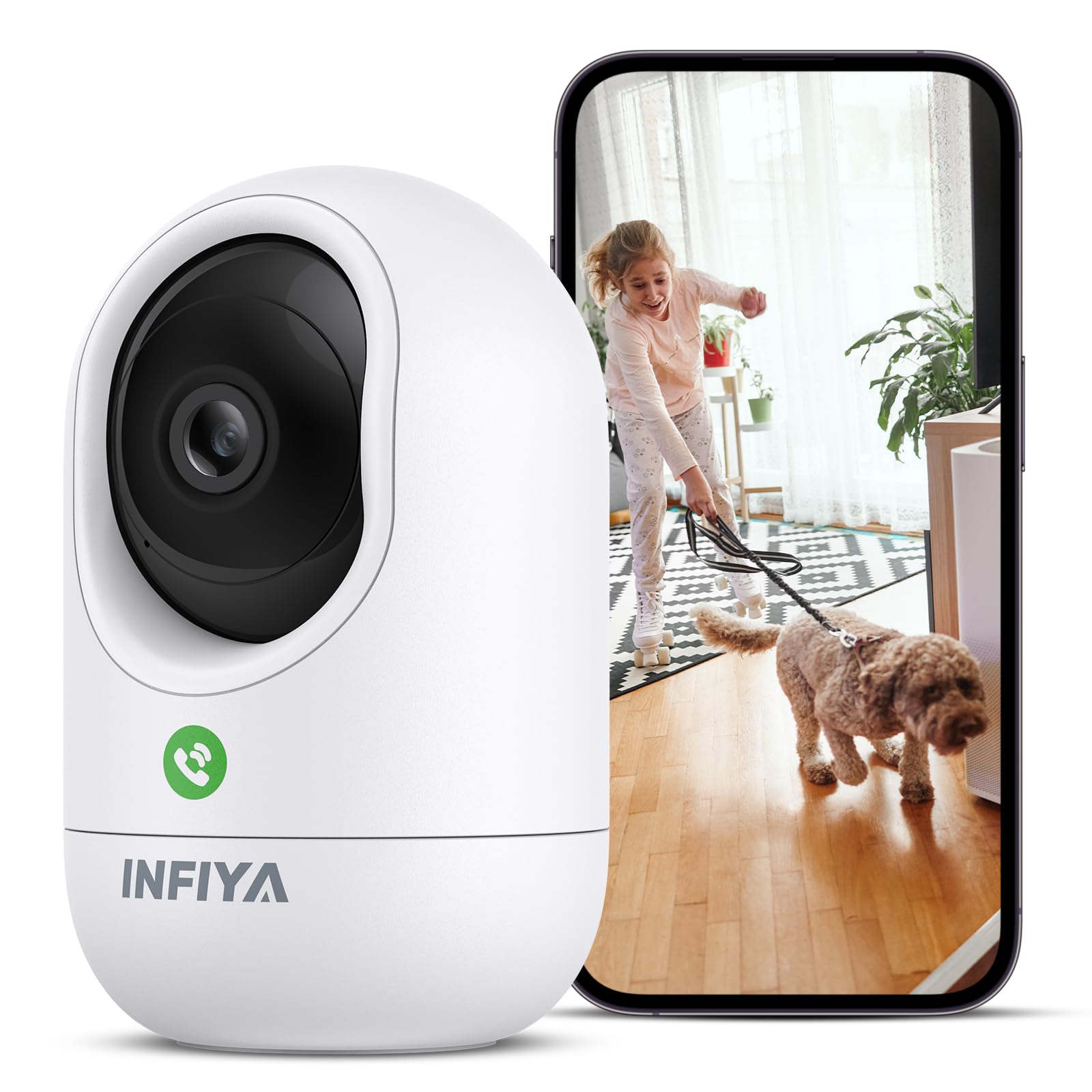 INFIYA 2K Überwachungskamera Innen - Kamera Überwachung Innen, Babyphone mit Kamera, WLAN Kamera Indoor, Hundekamera mit App, One-Touch-Anruf, Automatische Verfolgung, Nachtsicht, Bewegungserkennung