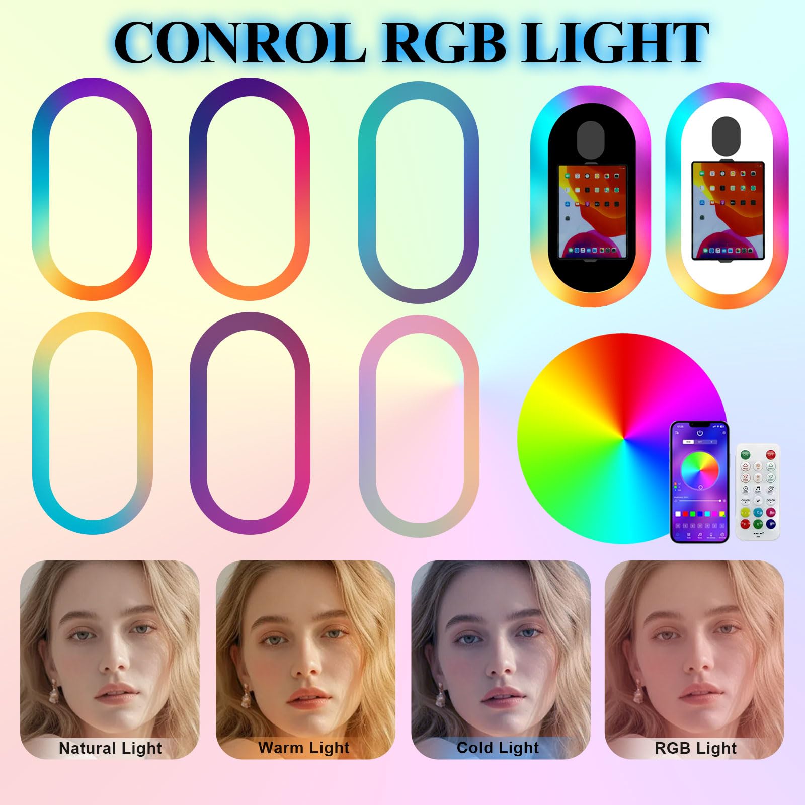 Cabina de fotos compatible con iPad de 10.2 a 13 pulgadas con luz RGB y soporte de carcasa de linterna, máquina de fotomatón para selfie, para eventos, alquiler, boda (blanco, máquina de