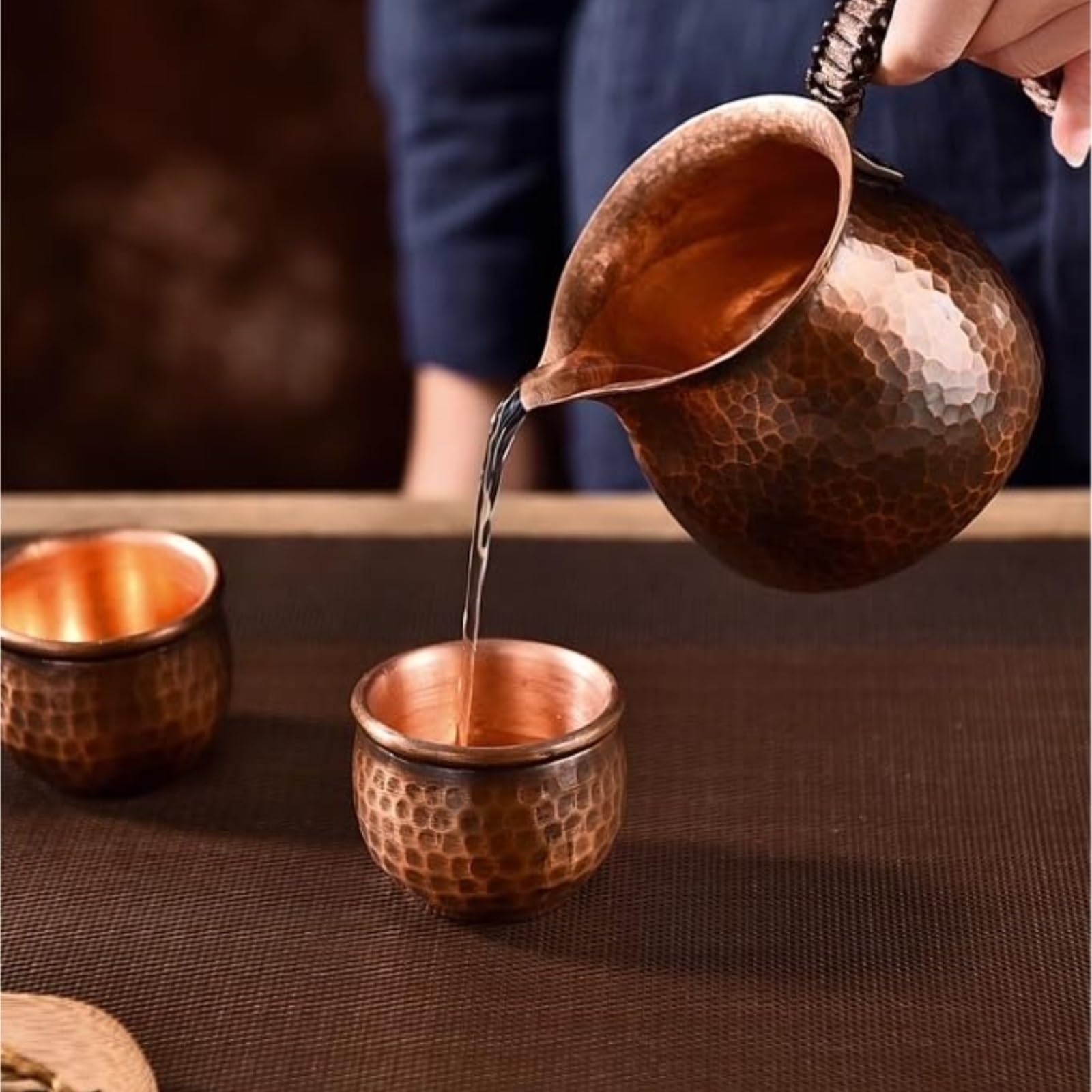 Miedziany czajnik do herbaty, czajniczek spożywczy Pure, miedziany dzbanek do śmietanki z długim uchwytem, ​​kawa cappuccino latte art do herbaty, mleka, kawy, akcesoria podróżne