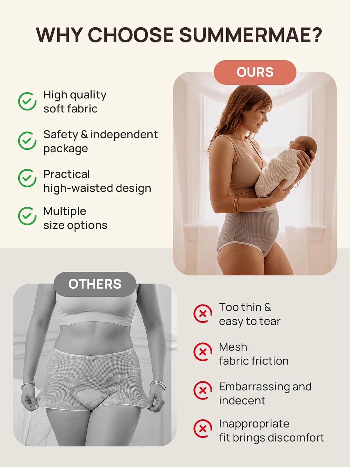 Summer Mae 8-Pack 95% Cotton Disposable Postpartum Underwear for Maternity
