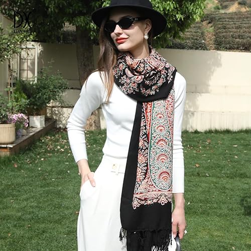 Miniatura 144 de DANA XU Manta de pashmina extragrande 100% de lana merina, bufanda de viaje, bufanda de cachemira para mujer, otoño e invierno, chal de gran