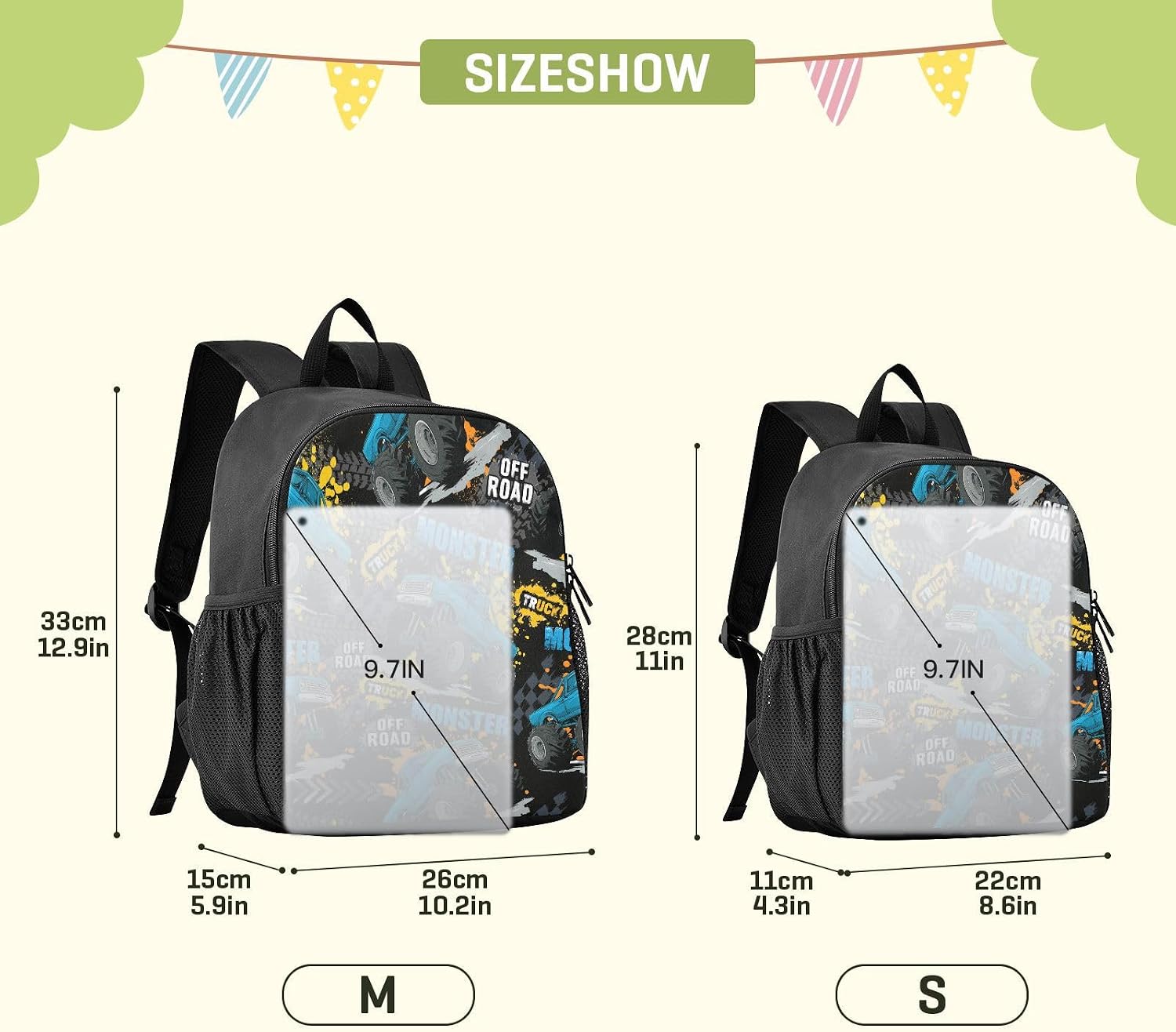 Monster Truck Toddler Backpack Waterproof Mini Backpack Boys/Girls Cute Small Kindergarten Pre School Bag image 2