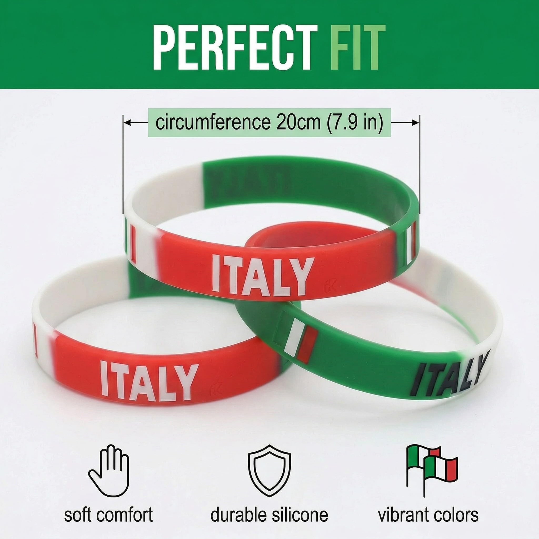 Lot de 3 Bracelets Italie en Silicone Bleu, Accessoire Supporter pour Football et Événements Sportifs, Bracelet Élastique 20cm Unisexe pour Homme et Femme