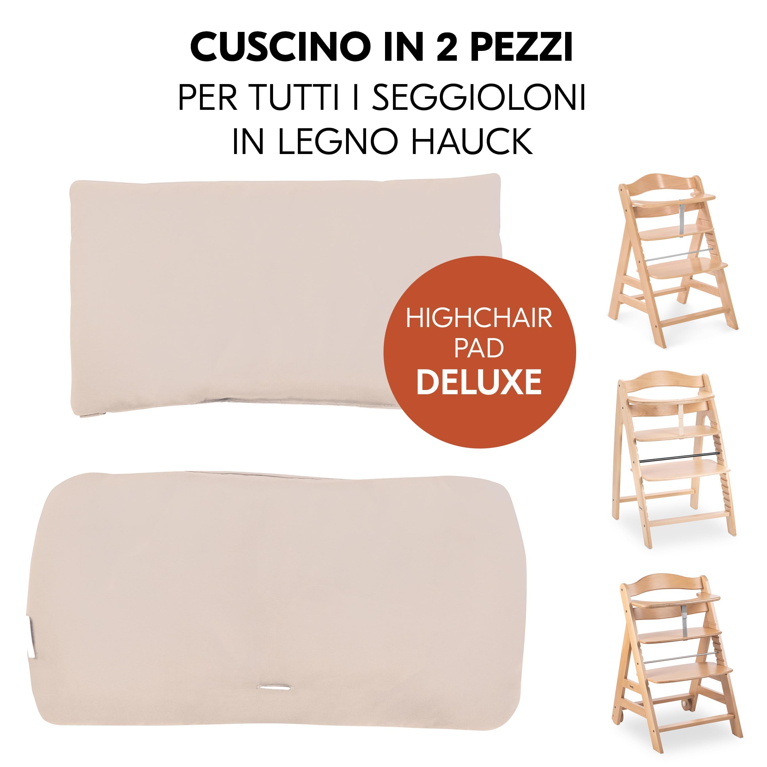 hauck Highchair Pad Deluxe Cuscino per Seggiolone Alpha+ e Beta+ - Cuscino Sedia Bambino in 2 Pezzi Morbido e Facile da Lavare - Cuscino Neonato dai 6 Mesi - Beige