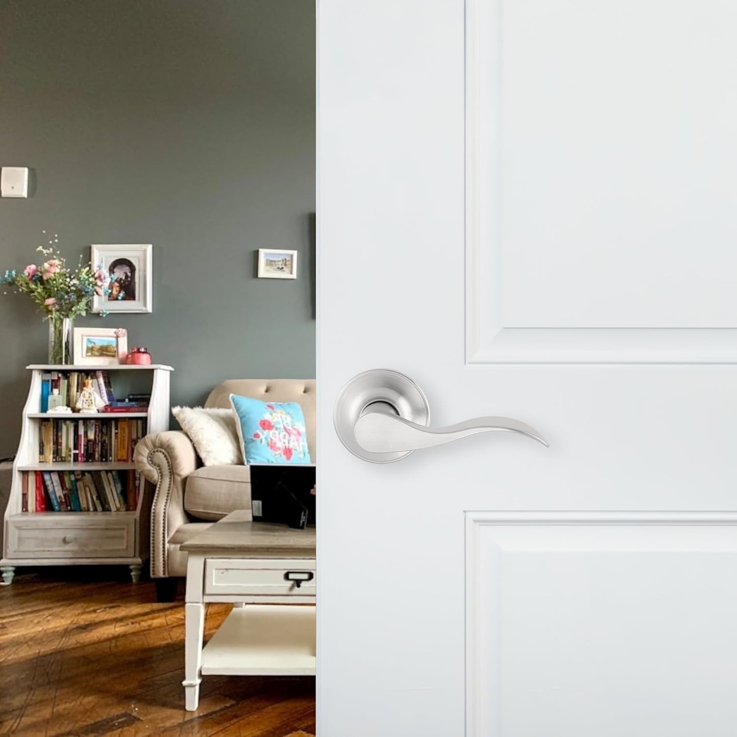 Delaney Hardware Bennett Passage Door Handle, Fits Doors 1-3/8 to 1-3/4 in. Thick, Satin Nickel – Reversible Left/Right-Handed Hall, Closet Door Lever with Latch – Easily Install