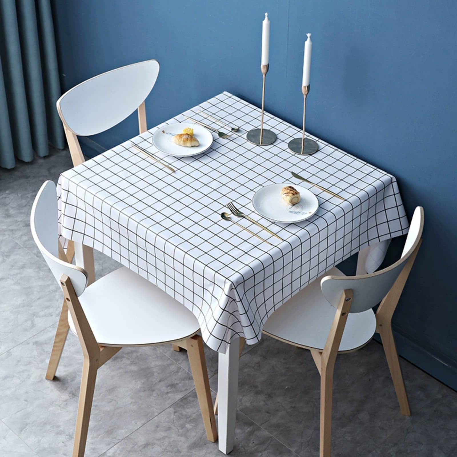 FANSU Wipe Clean Oilcloth Tablecloth Square Rectangular, Plaid Style Waterproof Oil Proof Garden Tablecloth PVC Plastic Table Cloth for Party Birthday Kitchen Dining Picnic (White,100x160cm)