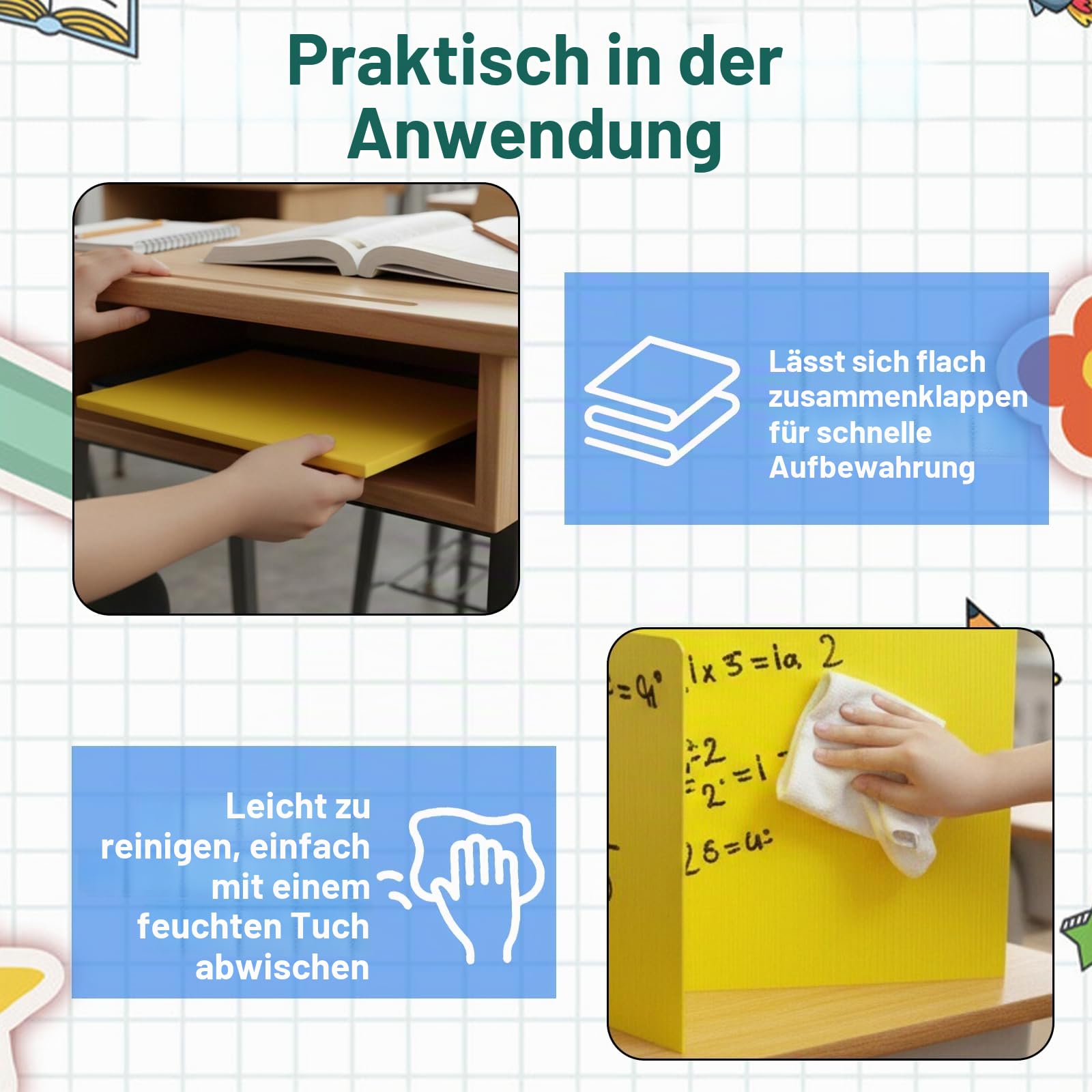 6 Stück Trennwand Schreibtisch Faltbar Sichtschutz Schreibtisch mit 8 Namensschilder, Farbig U-förmiger Tischtrennwand Sichtschutztafeln wasserdichte Schreibtischteiler für Schüler Büro Bibliothek