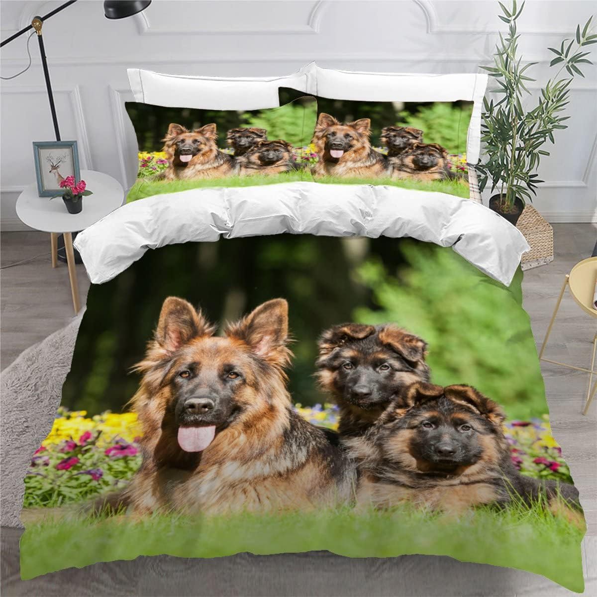 MEVASA Kids Bedding German Shepherd Duvet Cover Set - Fluffy Microfiber Hypoallergenic Single Duvet Cover 3 Pieces /135x200
