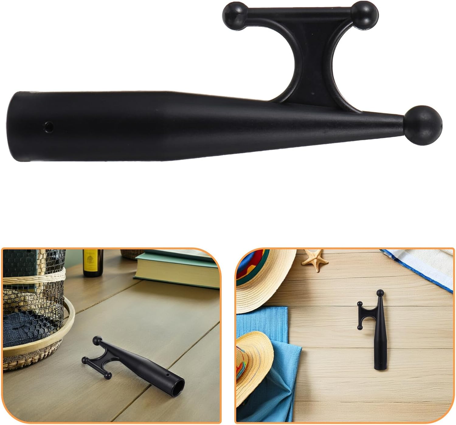 3pcs Nylon Marine Boat Hook Heads for 26mm Poles, Multipurpose Sturdy Black Nylon Kayak and Dinghy Hook Attachments for Boating and Docking Equipment