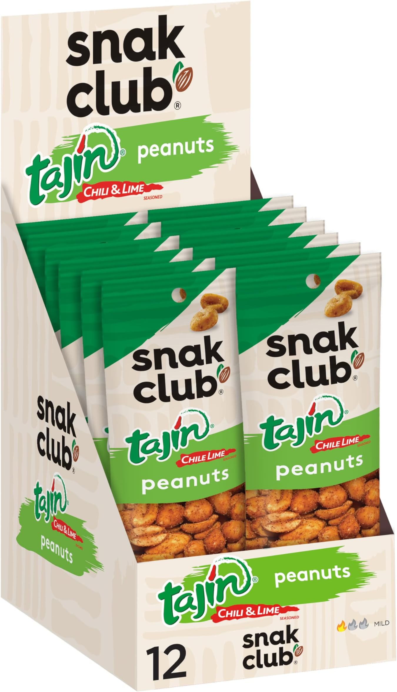 Tajin Peanuts, Roasted Nuts with Chili and Lime Seasoning, Mild, Gluten-Free and Kosher Snacks, 1.5 oz Bags, 12 Pack
