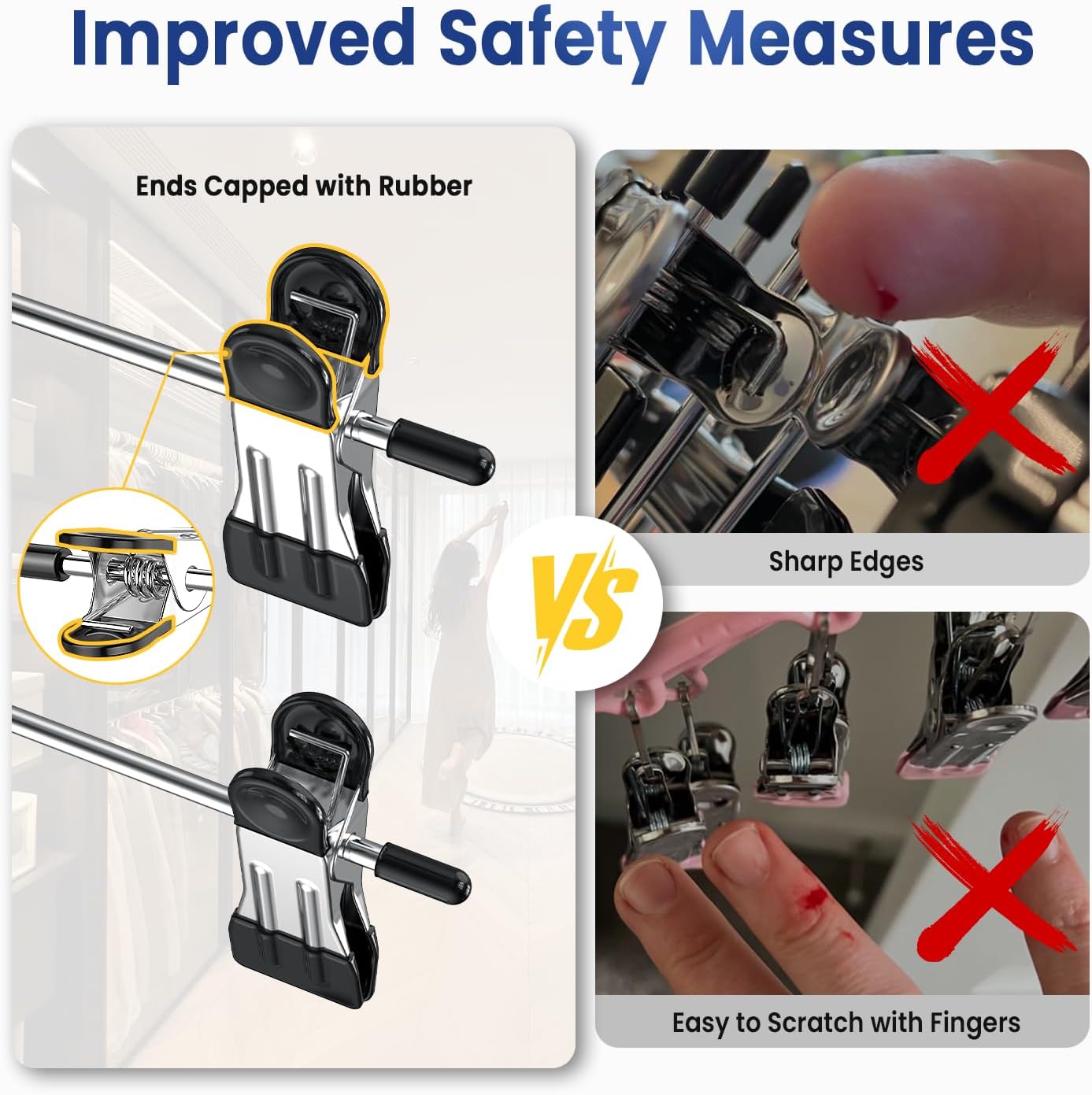 DAMITA Skirt Pants Hangers with Clips Space Saving Hanging Closet Organizer 6 Tiers Hanger with 360° Swivel Hook, Finger-Safe Design- College Dorm Room Apartment Essentials 4-Pack