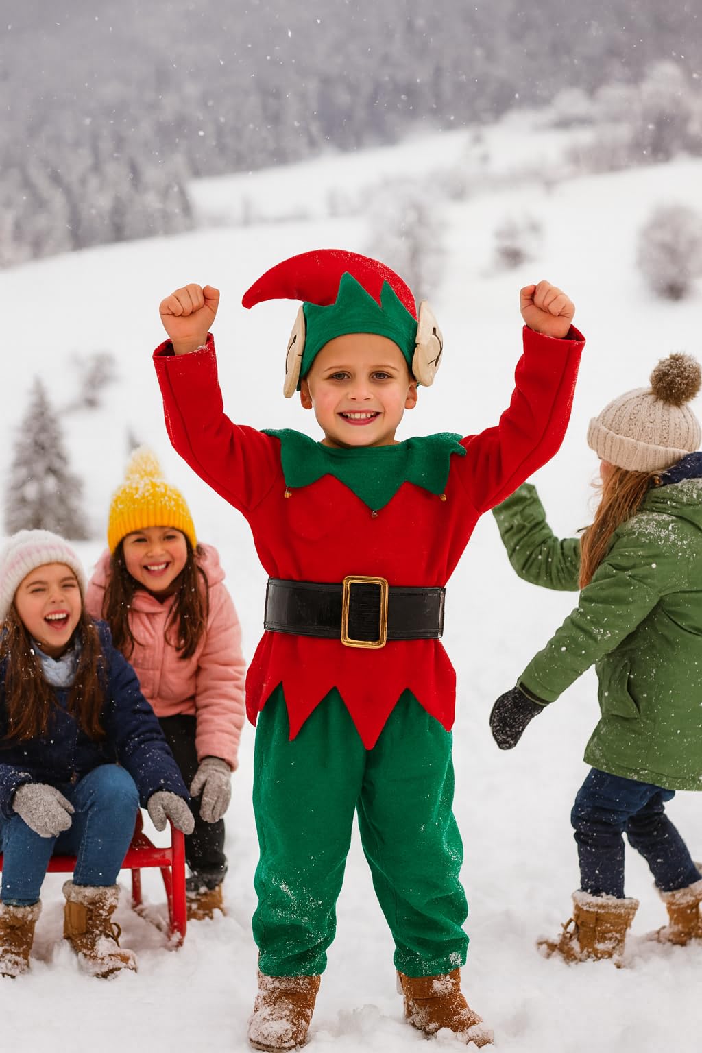 HENBRANDT Children’s Christmas Elf Xmas Fancy Dress Costume Size Large Ages 10-12 Boys Girls Elf Outfit for Kids - Image 2