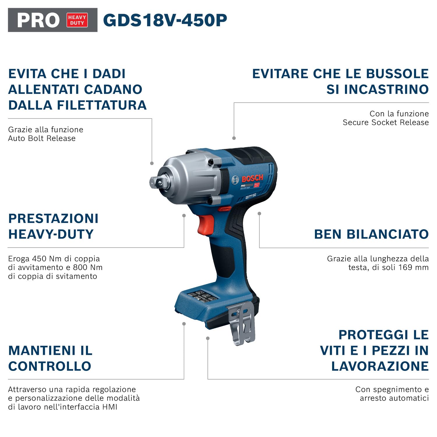 Bosch PRO HEAVY DUTY GDS18V-450P Avvitatore a massa battente 18V (GBA 18 V 5,0Ah, GAL 18V-40, L-BOXX)