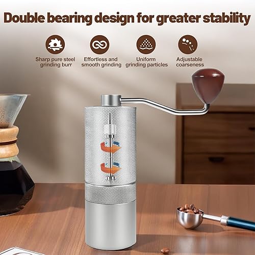 Miniatura 7 de Molinillo de café manual desmontable de acero inoxidable con rebabas cónicas de aluminio con 25 ajustes de molienda, cepillo de limpieza, molienda