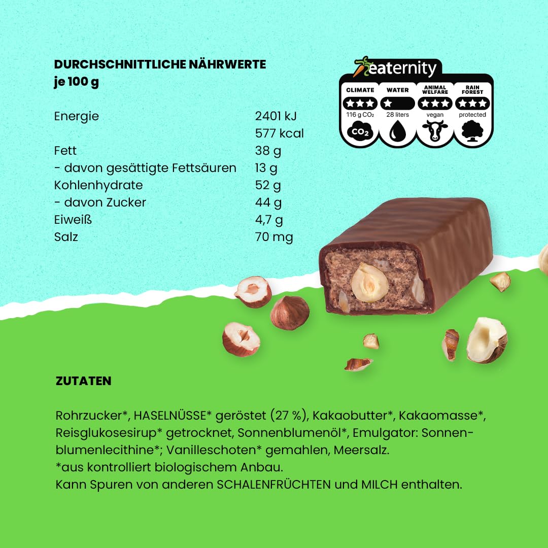 BIO Veganz Choc Bar Hazelnut 18er Pack | 18 x 40g | vegan | ohne Palmöl | mit ganzen Haselnüssen