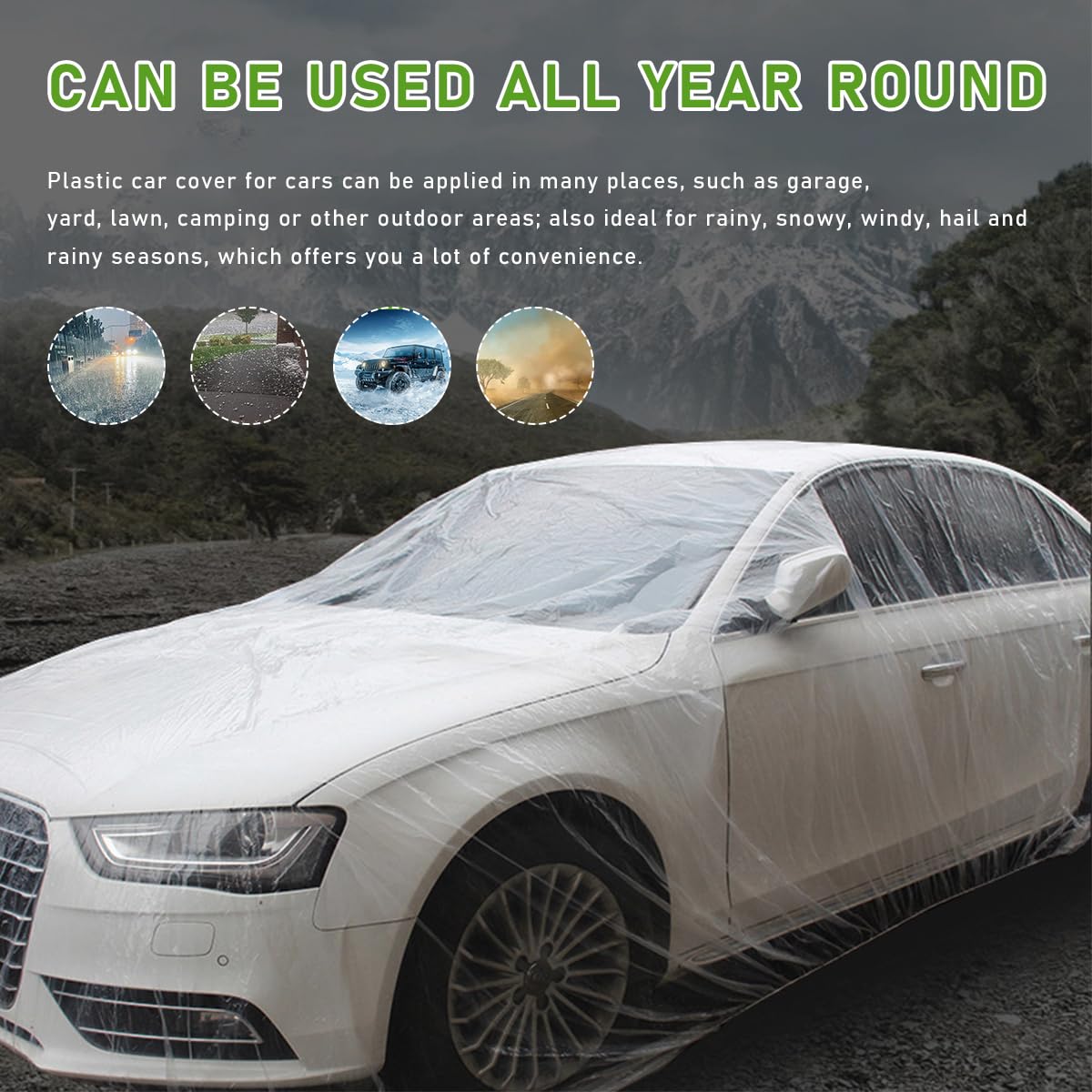 Ohleats 2 PCS Disposable Car Cover 12 5 19 7 Ft Waterproof Clear Plastic Full Car Cover Protection — view 5