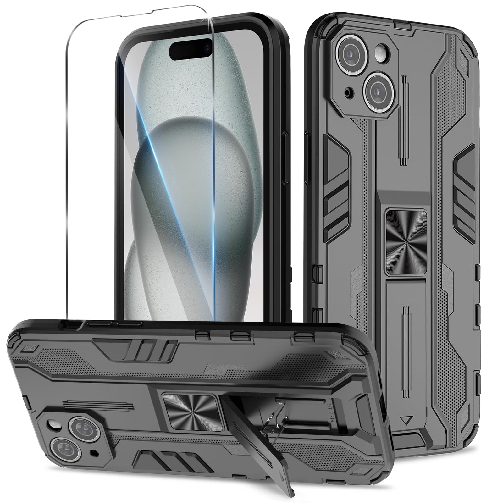 Funda para Samsung Galaxy A13 4G con Cristal Templado Protector Pantalla, Carcasa Antigolpes con Soporte anular metálico, Case Protectora de Grado Militar, Negro — view 106