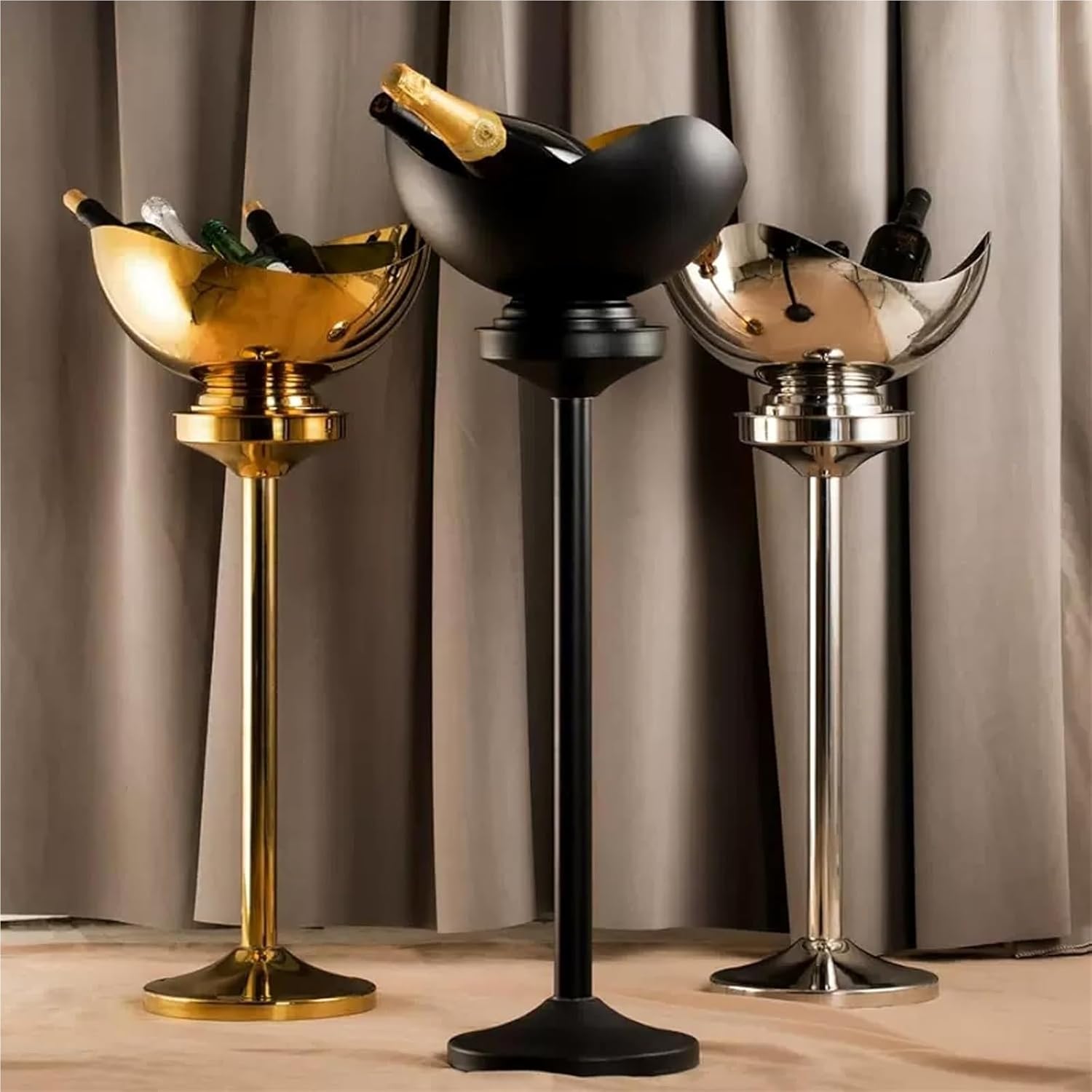 Ice Bucket with Stand， Stainless Steel Ice Bucket with Stand Indoor and Outdoor(Gold)