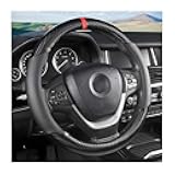 Moly Magnolia Carbon Fiber Steering Wheel Cover, Universal 15 inch Breathable Anti Slip, Black, Leather & Carbon Fiber, Truck & SUV, Automotive Steering Wheel Covers