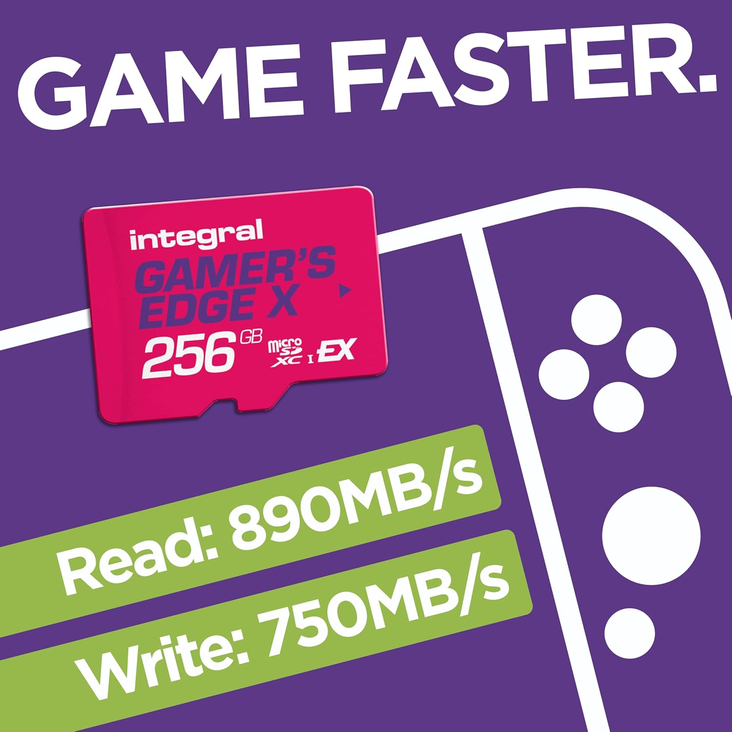 Integral 256GB Gamer's Edge X Micro SD Express Card for Nintendo Switch 2, up to 890MB/s Read, 550MB/s Write, 4K Video, A2, NVMe PCIe, High-Speed Gaming, Ultra-Fast Storage