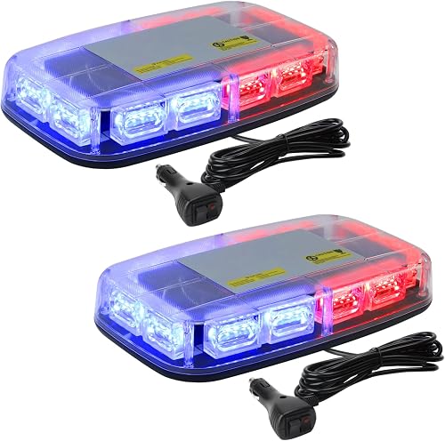 OPL5 2Pcs Red and Blue Strobe Lights,10 Inch, 16 Flashing Modes, Waterproof Red 