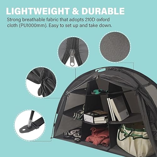 Miniatura 3 de Tienda organizadora de zapatos RV con 9 estantes, tienda de campaña de almacenamiento al aire libre con solapa con cremallera, almacenamiento de 9