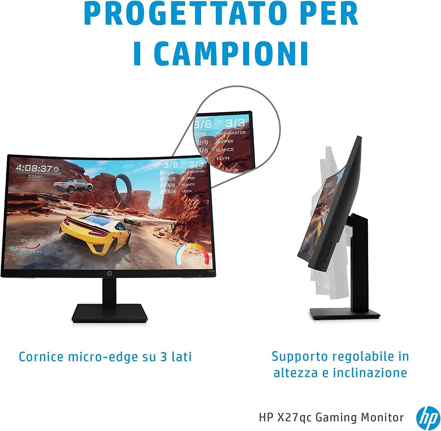 HP - Gaming X27qc Monitor Curvo da 27 pollici, Pannello VA 16:9 QHD 165Hz, 1 ms, Antiriflesso, 350 nits, 3000:1, AMD FreeSync Premium, Low Blue Light, VESA 10x10 cm, HDMI 2.0, Displayport 1.4, Nero HP - Gaming X27qc Monitor Curvo da 27 pollici, Pannello VA 16:9 QHD 165Hz, 1 ms, Antiriflesso, 350 nits, 3000:1, AMD FreeSync Premium, Low Blue Light, VESA 10x10 cm, HDMI 2.0, Displayport 1.4, Nero