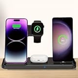 Wireless Charger for iPhone Charging Station, Foldable 4 in 1 Fast Charging for iPhone 16 15 14 13 12 Pro Max Plus, Charger Stand for Apple Watch & Airpods 4 3 2 Pro,for Samsung Series Black