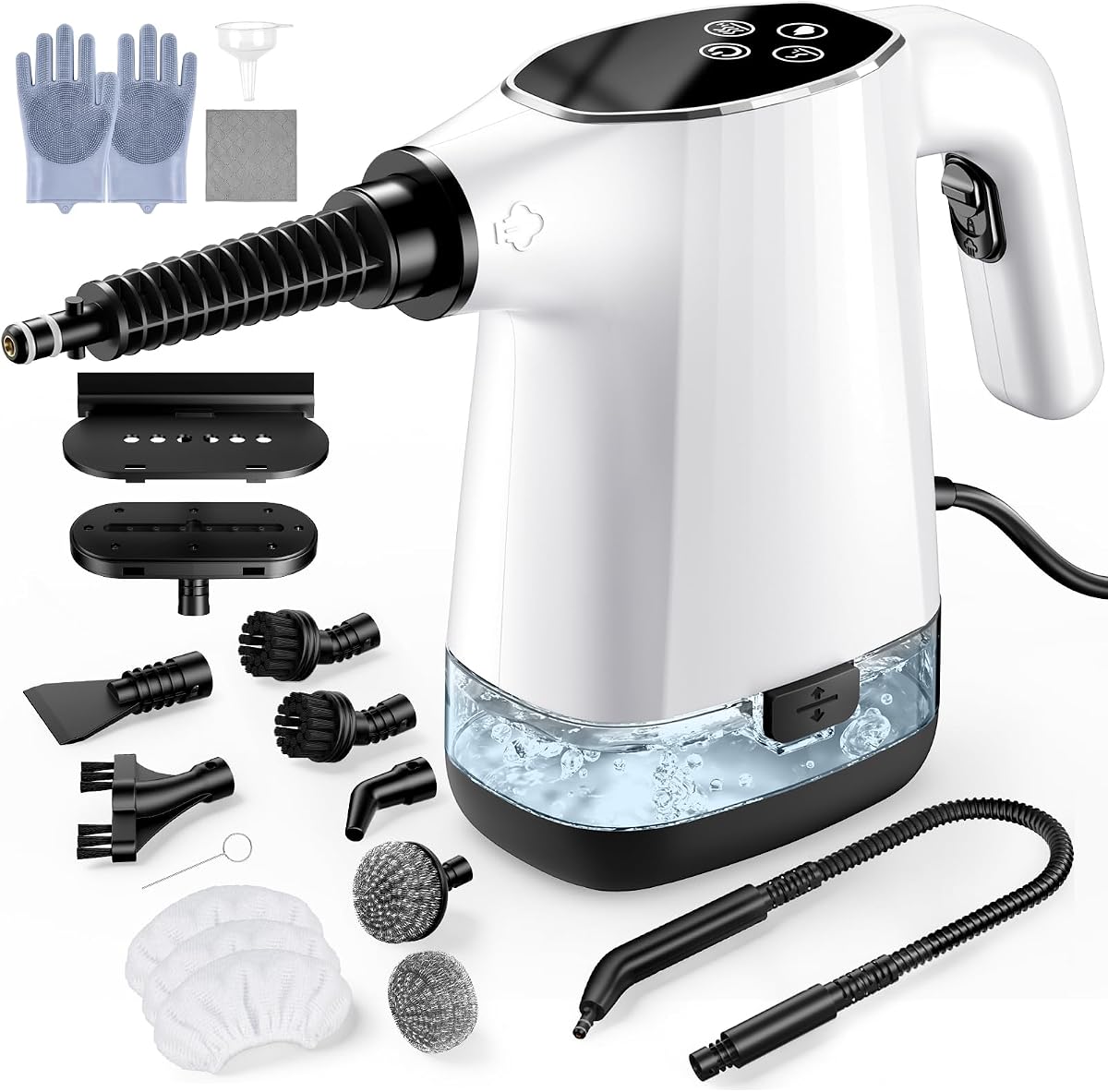 Limpiador a vapor de mano, vaporizador portátil para limpieza con 18 accesorios, calentamiento rápido 12 s, limpiador a vapor presurizado para el hogar, cocina, baño, detalles de automóviles, ventanas y ropa, blanco