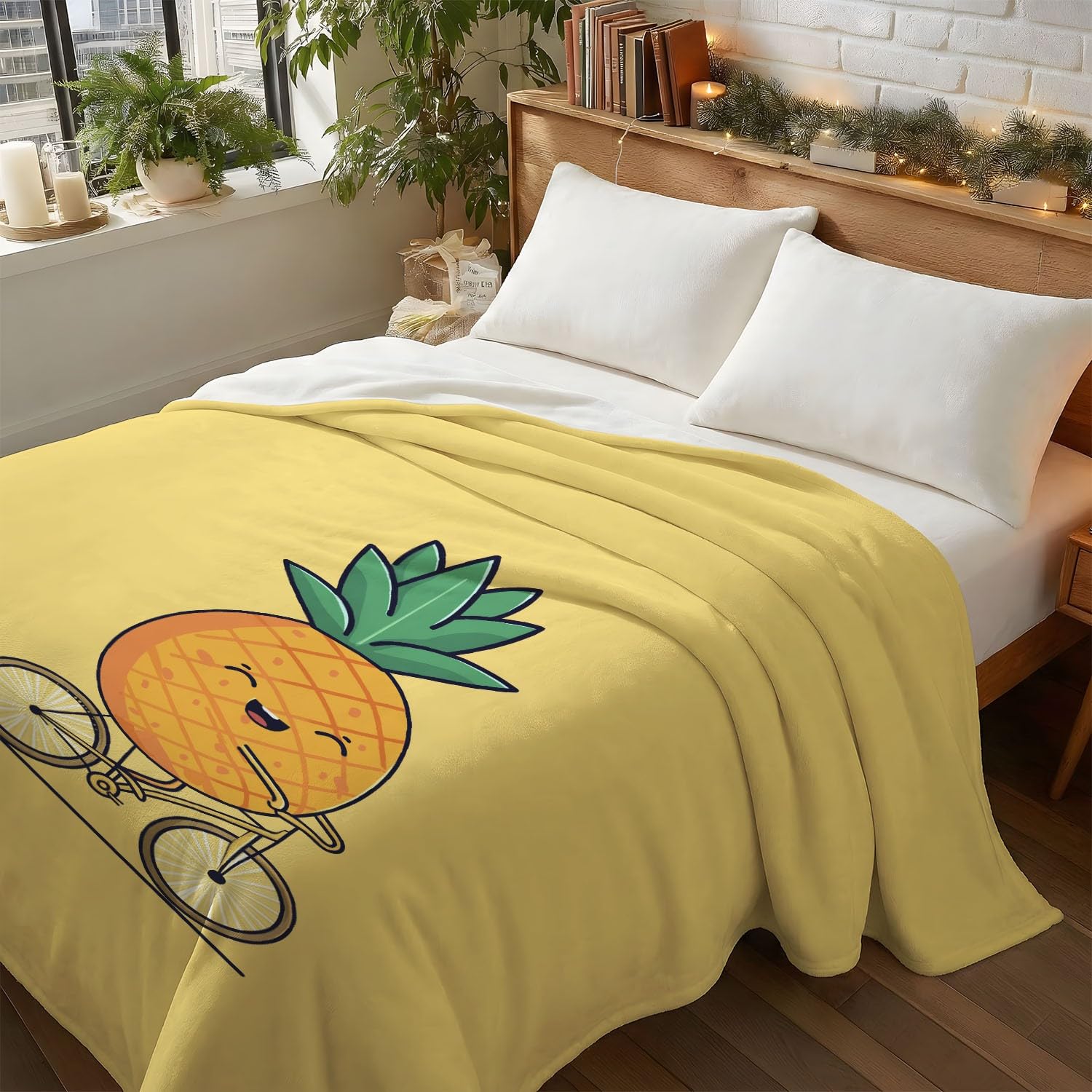 Générique Żółty flanelowy koc, minimalistyczny, kreskówkowy, ananas, przytulny koc, narzuta na łóżko, sofę, wystrój pokoju dziecięcego