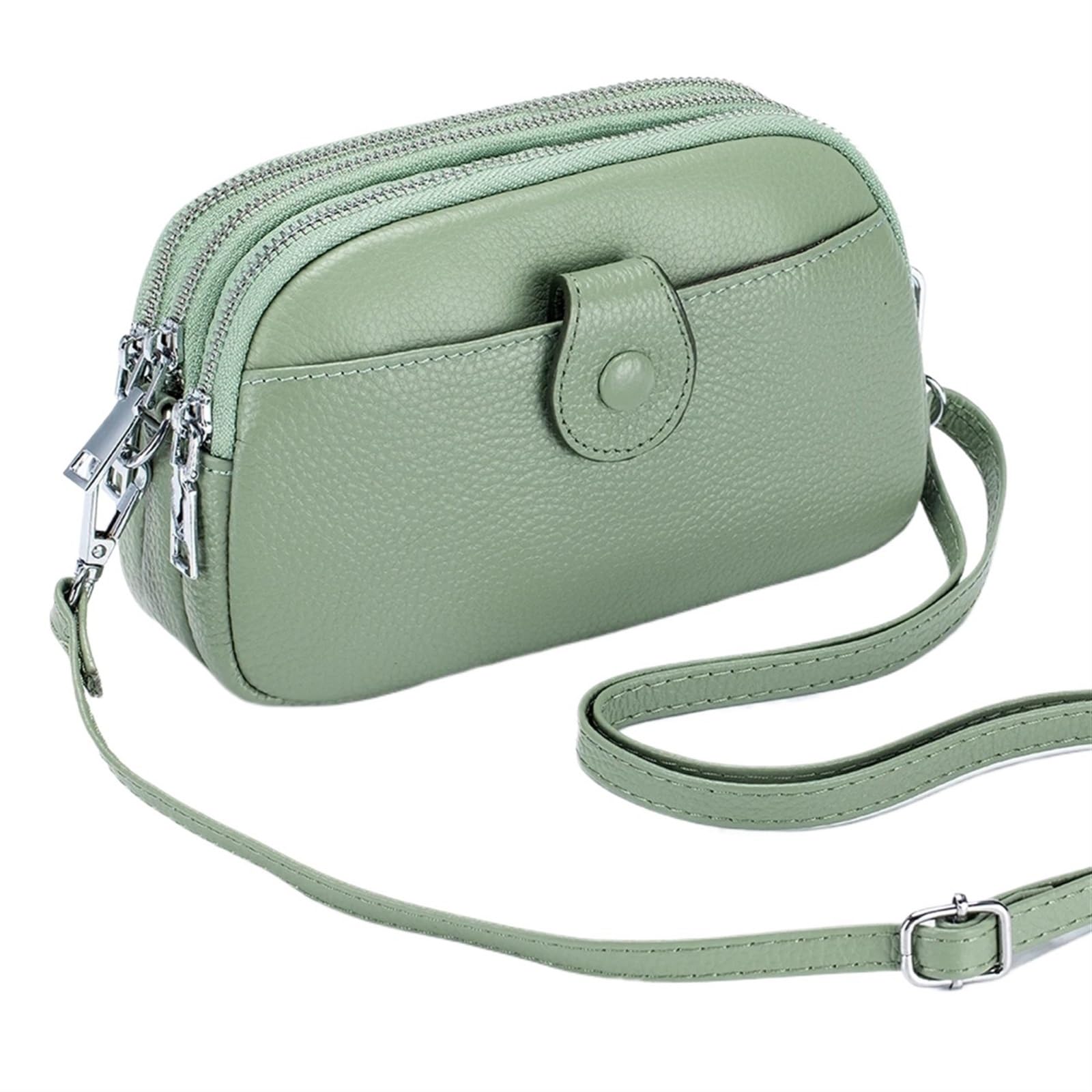 LXLAEOANG Women's Leather Crossbody Shoulder Bags Mini Messenger Purses with Three Zipper Pockets for Shopping Work(Green)