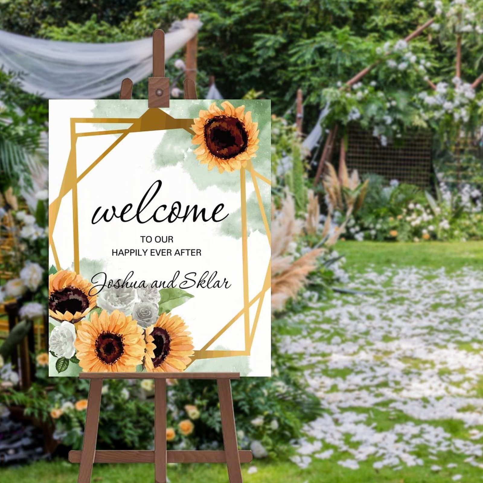 Panneau de bienvenue mariage personnalisé pour entrée de cérémonie fleurie