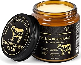Beef Tallow for Skin, Tallow and Honey Balm for Face with Raw Wild Honey, Hydrating Tallow for Body, Deep Nourishing Non-Greasy & Light Scent 4.2oz / 120g