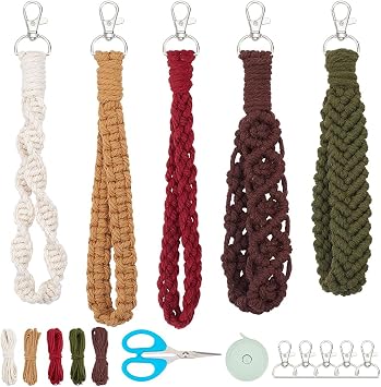 INFUNLY 5 مجموعة أطقم عقدة سلك Macrame الملونة للبالغين أطقم DIY Macrame Wristlet Keychain Kits Macrame Handcraft Boho Mini Tassel Keychain Bracelet for Car Key Purse Phone Gift with Instruct