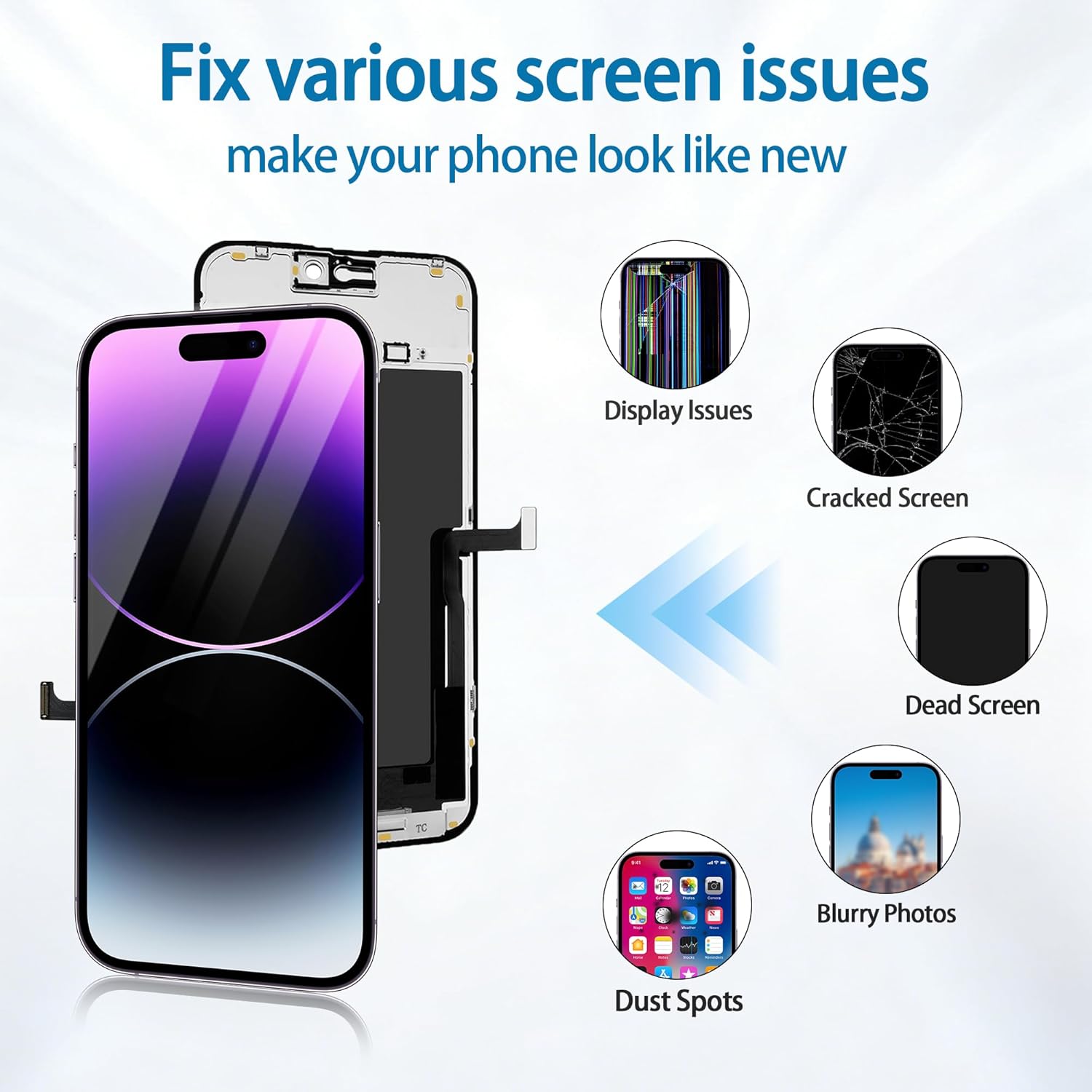 Romilia For iPhone 14 Pro screen replacement 6.1 inch,3D Touch LCD Display Digitizer Assembly,with Repair Tools Kit + Waterproof Frame Adhesive,Compatible Modle A2650, A2889, A2892, A2891, A2890
