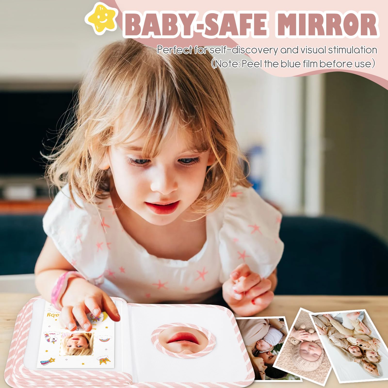 Lanpn Baby Photo Album Holds 17 6x4 Pictures, My First Soft Cloth Family Photo Book with Name Card Name Tag Stickers, Fabric Kid Memory Keepsake Gift for Baby Shower Newborn Toddler Boy Girl (Rainbow) - 5