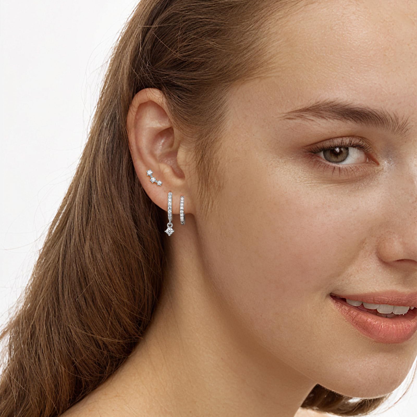 Angelady Gold Hoop Earrings Set for Women, Dainty 14K Gold Plated Huggies Earring, Sterling Silver Hypoallergenic Cartilage Earrings, Trendy Earring Stacks for Multiple Piercing Jewelry Gift(3 Pairs)