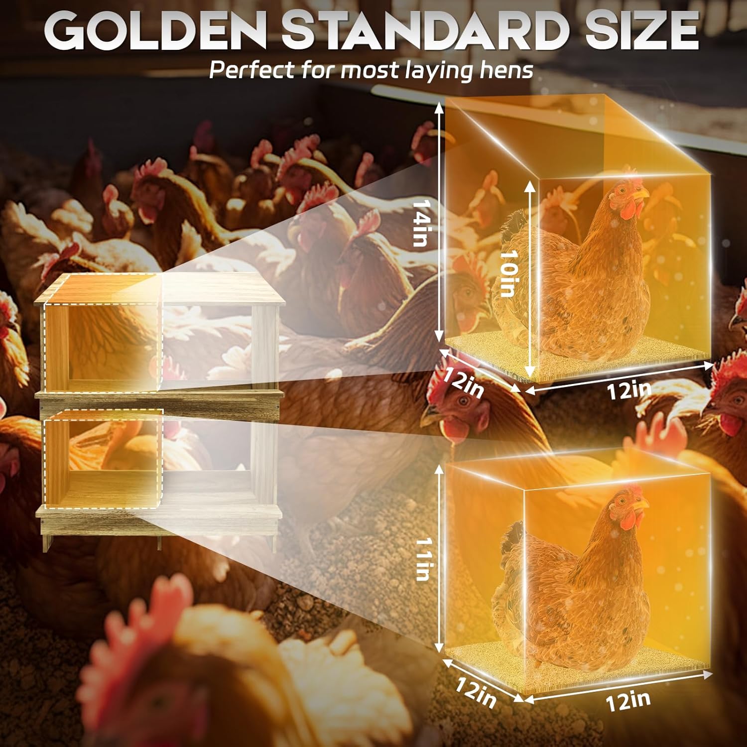 Wooden 4 Holes Chicken Nesting Boxes for Laying Eggs, Gold Standard Two-Tier Nest Box for Chickens, Farmhouse Series Laying Boxes for Hens, Ducks and Birds