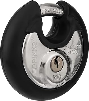 BRINKS 673-70001 BRINKS-70mm Commercial Keyed Discus Padlock Body with Stainless Steel Shackle, Black