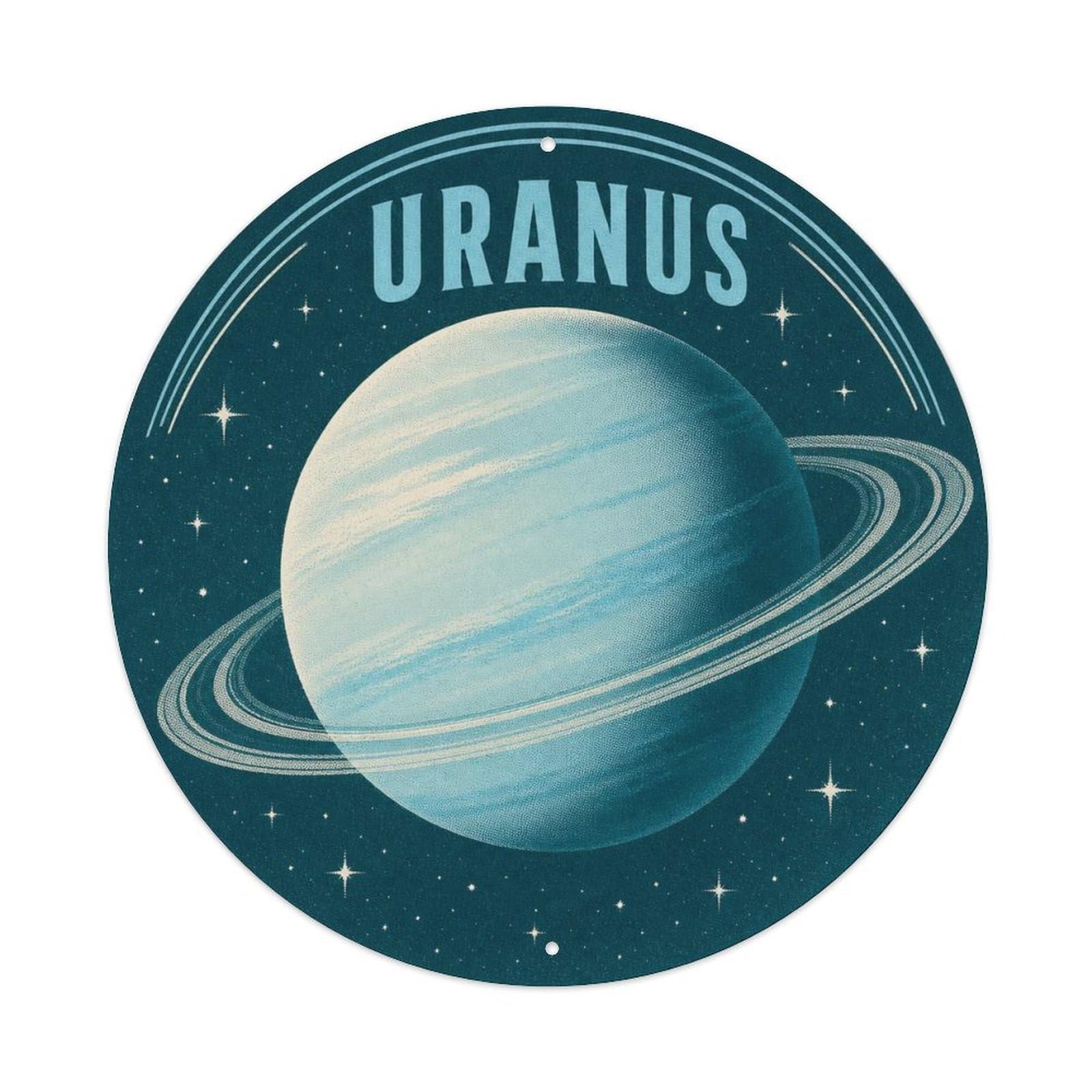 Celestial Uranus Ice Giant Solar System Astral Metal Tin Sign Plaque Wall Decor for Cafe, Man Cave, Club Bar, Office, Home Garden Round Metal Poster 8x8Inch