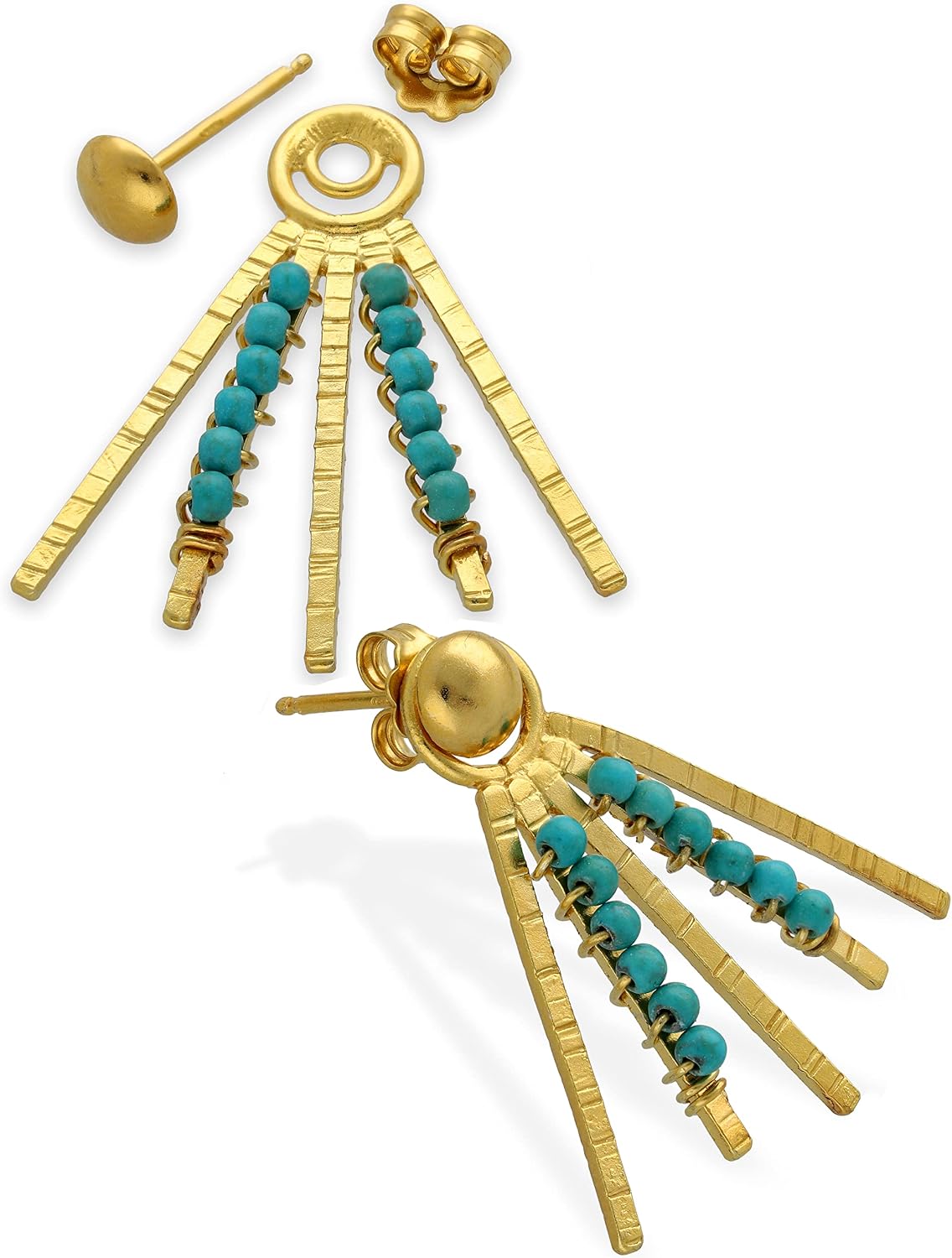 Large Statement Ear Jacket Earrings with Turquoise Howlite, 2-in-1 Front-Back Look, Lightweight and Hypoallergenic - Handmade by Emmanuela