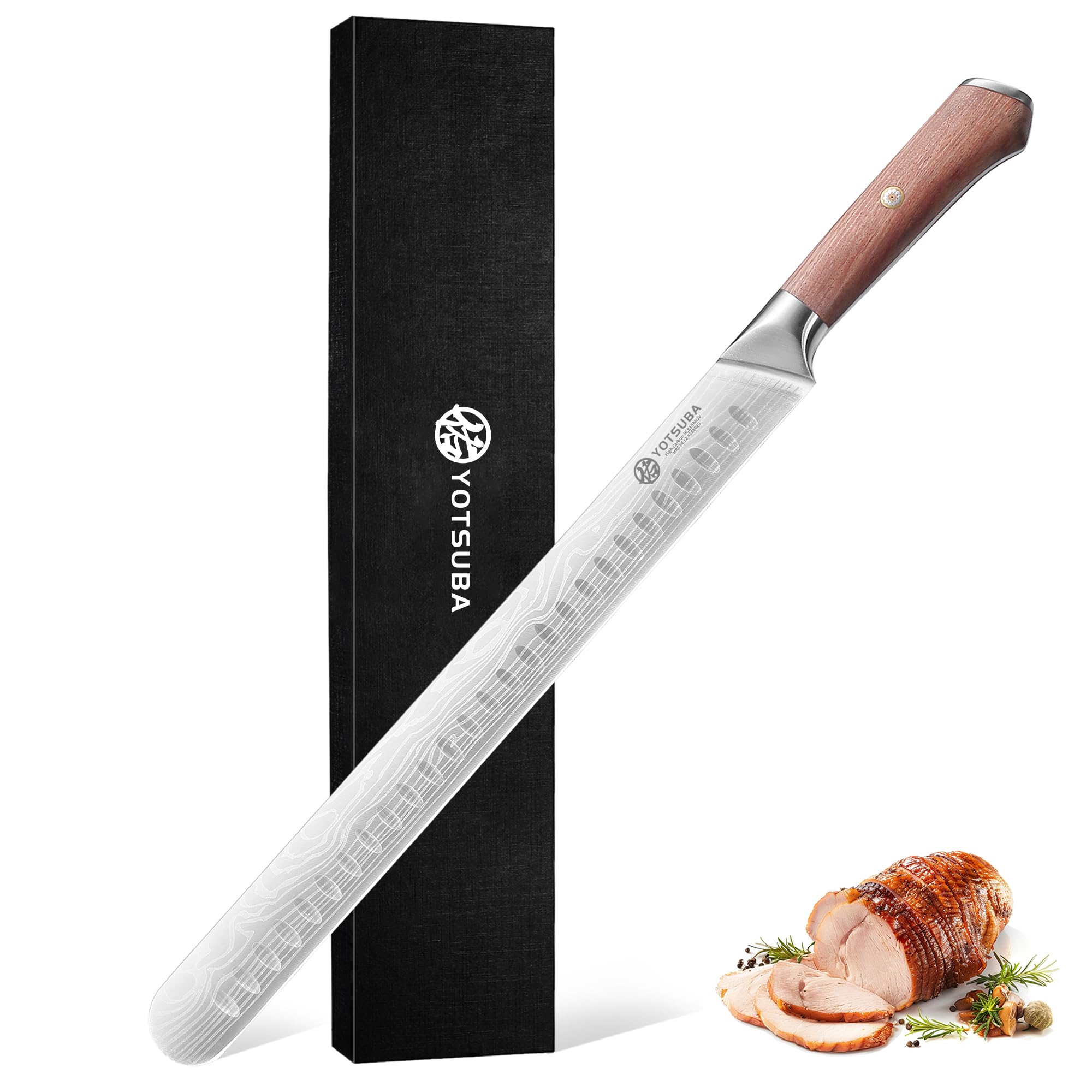 YOTSUBA Schinkenmesser 30cm, Profi Küchenmesser für Schinken, Extra Scharfe Fleischmesser, Tranchiermesser, Brisket Messer, Ergonomischem G10-Griff