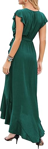 Vista 4 de GRECERELLE 2024 - Vestido largo para mujer, estampado floral, bohemio, cuello en V, cruzado, para invitada de boda, graduación, fiesta