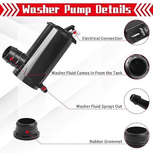 Vista 3 de OTUAYAUTO - Repuesto de bomba de limpiaparabrisas para Acura/Honda/Suzuki, Factory OE Style con ojal 89001132