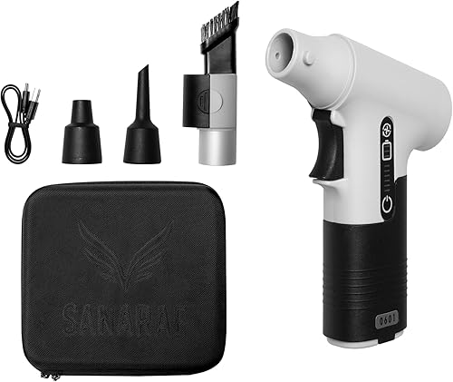 Plumero de aire inalámbrico de 130,000 RPM y mini aspirador - Soplador de mano recargable de 100 W para teclado, automóvil, electrónica, PC, hogar,