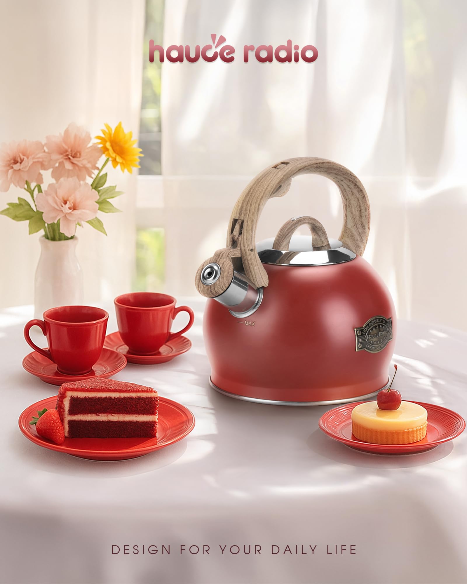 Tetera silbante de 2.0 litros con mango ergonómico y mango ergonómico de grado alimenticio para té, café, rojo leche
