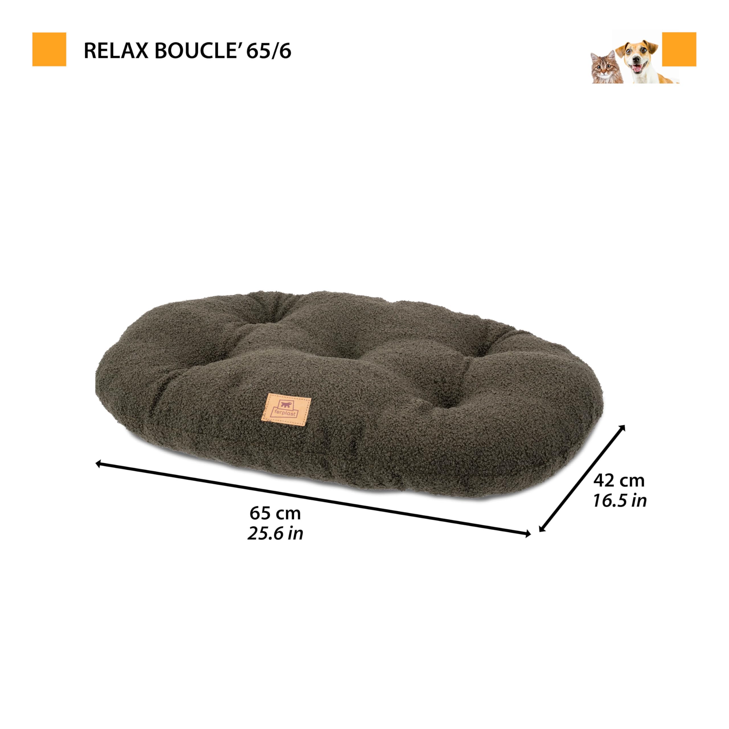 Ferplast Coussin pour Chien de Taille Moyenne, Panier pour Chat, Tissu bouclé synthétique Lavable, Rembourrage Moelleux, 65 x 42 x 4 cm. Gris